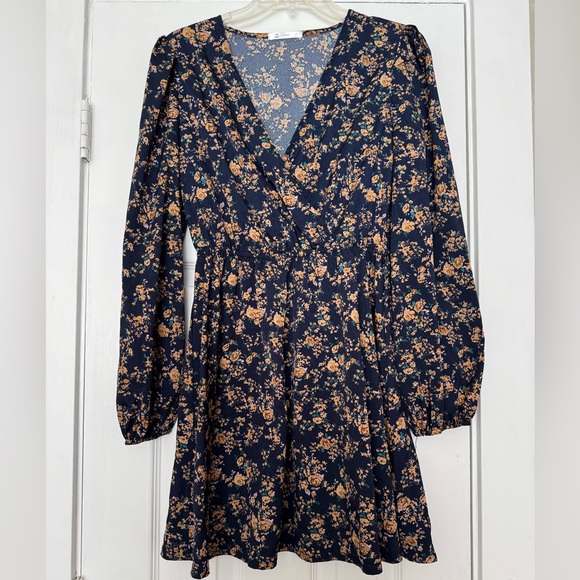 Cupshe Navy Floral Long Sleeve Dress - Picture 1 of 3
